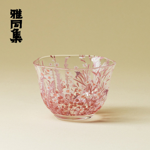 雅同集粉屿小雏菊花口茶杯玻璃功夫茶小杯主人杯高颜值个人品茗杯