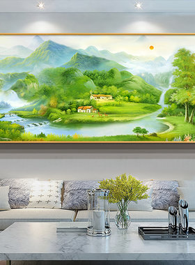 新大气招财聚宝盆背景墙装饰画客厅沙发装饰画山水画风景壁画挂画