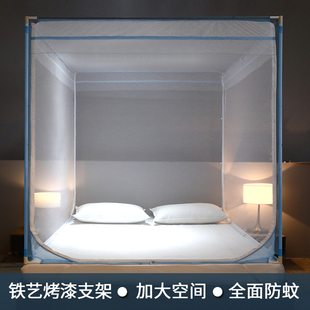 迷你屋坐床简约蚊帐双人家用三开门1.8m床1.5m床铁艺支架儿童防摔