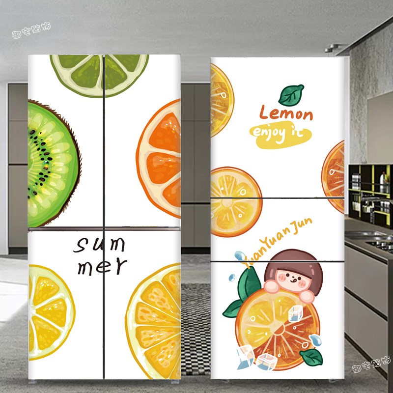 夏日手绘水果冰箱装饰贴纸  自粘防水不透翻新冰柜全贴可移贴画图片