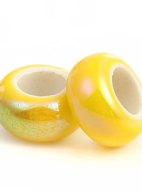 饰品配件珠子柠檬黄AB彩珠子扁圆形陶瓷珠13x6mm饰品散珠批发辅料