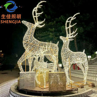 三只鹿一家文旅灯动物造型景观灯户外铁艺灯串发光鹿LED动物灯