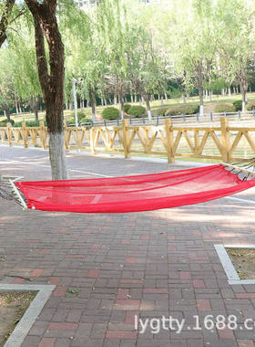 红色凉网吊床户外秋防侧翻露营防蚊吊篮室内宿舍冰丝长棍吊床家用