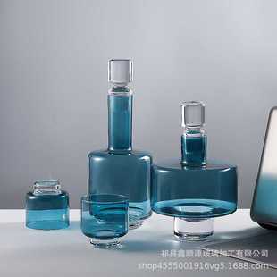 饰摆件设计感酒杯 现货 蓝色轻奢玻璃酒具套装 家用售楼处酒具装
