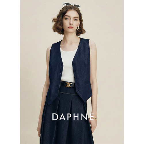 Daphne达芙妮棉麻法式V领西装马甲女春无袖收腰显瘦气质背心外套