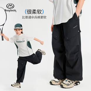 半度闲男童裤子夏装2026新款儿童运动工装裤夏季男孩薄款黑色长裤