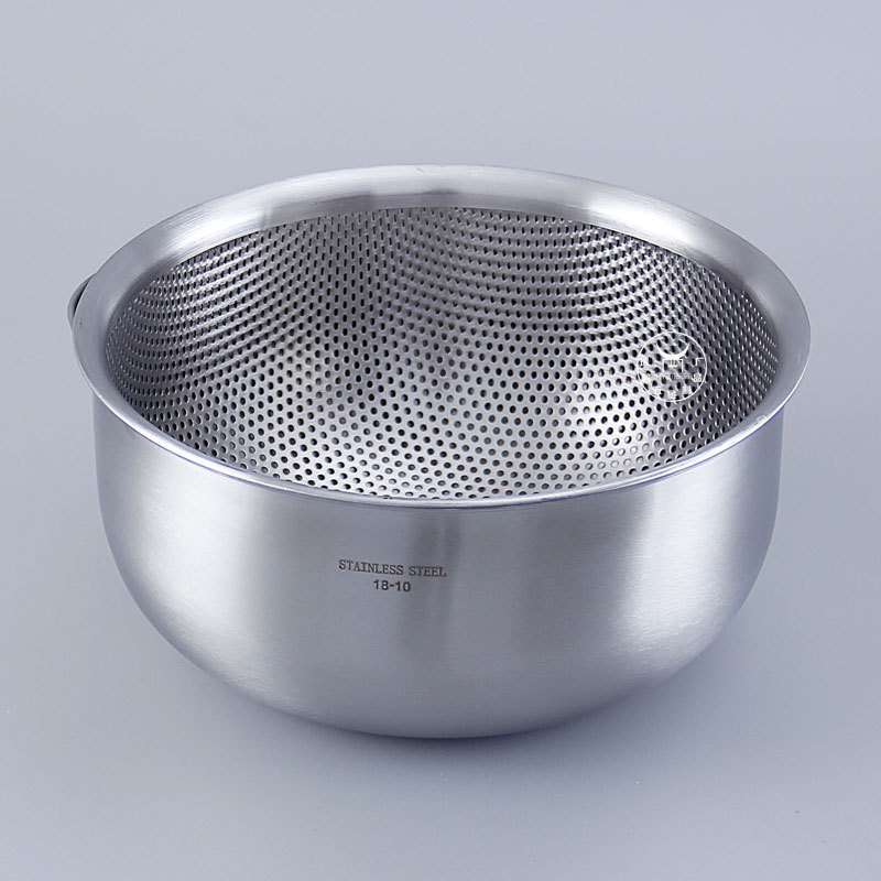 家用厨房304不锈钢沥水盆两件套装带刻度 洗水果蔬菜漏水篮淘米筛