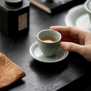 耀州窑茶杯套杯功夫茶具家用文人器含杯垫整套品茗杯陶瓷茶杯
