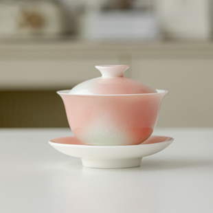 西柚茉莉陶瓷三才盖碗功夫茶具陶瓷敬茶碗家用新派现代茶碗泡茶碗