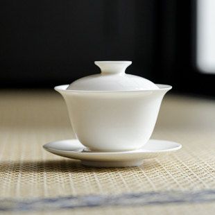 白瓷三才盖碗功夫茶具玉泥天地纯白盖碗泡茶碗岩茶敬茶碗家用