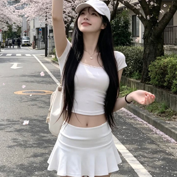 NSCM夏季纯欲蕾丝短裙套装女图片