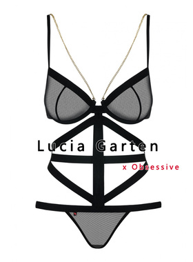 obsessive免脱透视网纱镂空连体诱惑套装系带法式性感女士