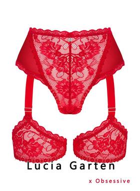 obsessive波兰进口欧洲原装女/内裤性感蕾丝网纱吊袜带红色法式