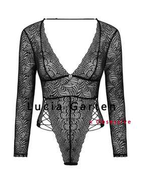 obsessive波兰进口性感透视蕾丝网纱长袖连体衣内搭无钢圈