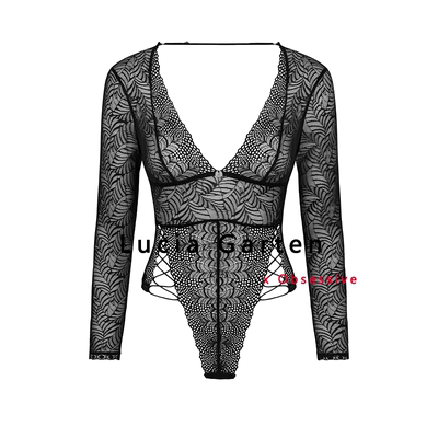 obsessive波兰进口性感透视蕾丝网纱长袖连体衣内搭无钢圈