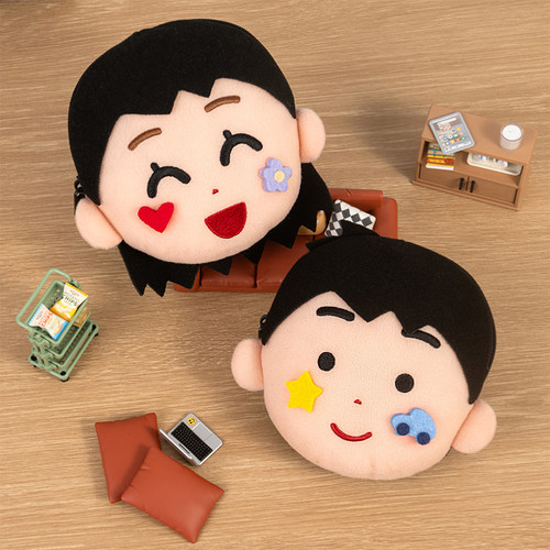 irasutoya插画小人男款零钱包可爱卡通毛绒小零钱包女现货