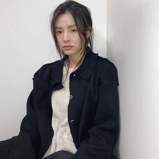 秋季 小众个性 新款 螺纹反衬宽松针织开衫 女 Unique 开襟衫 SEI