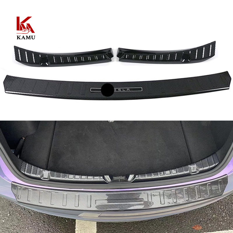 适用于2019-2023 特斯拉3 Model 3碳纤纹后护板迎宾踏板防撞保护