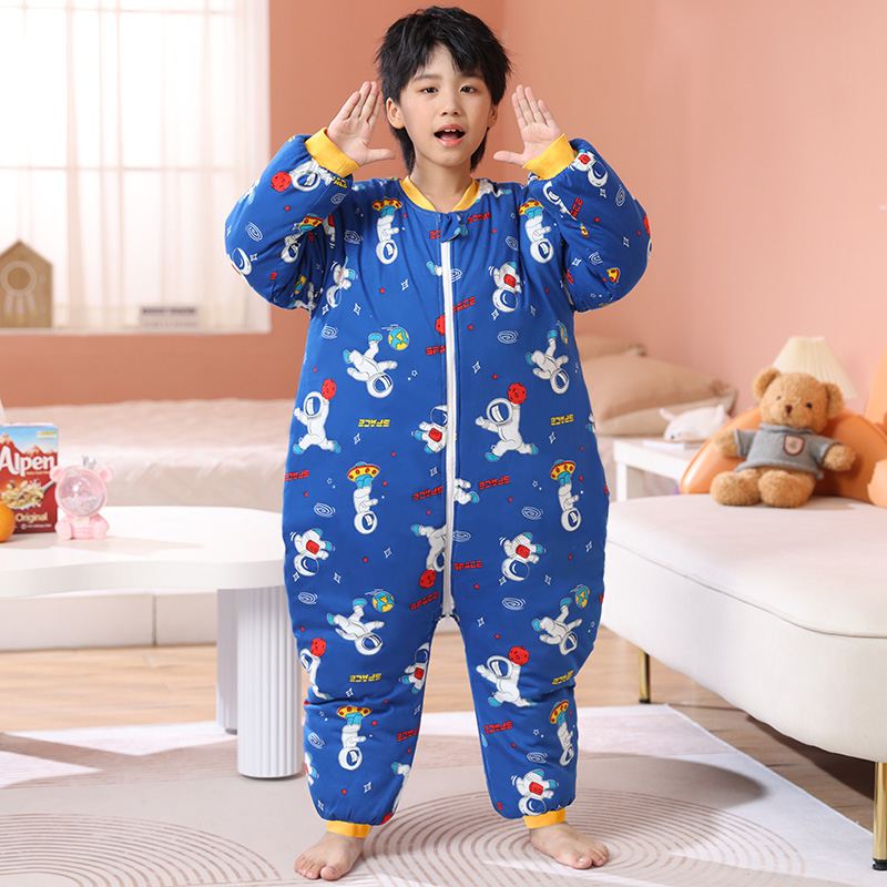 宝宝睡袋秋冬加厚男童女童儿童防踢被中大童连体睡衣冬季厚款分腿