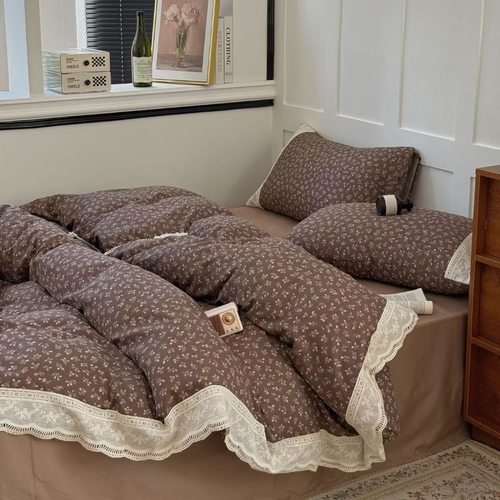 A类全棉母婴双层纱复古秋冬美拉德色系法式浪漫纯棉床上四件套1.8