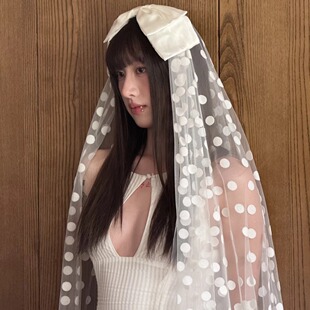 法式蝴蝶结波点头纱大拖尾新娘主婚纱韩系ins氛围感拍照出片头饰