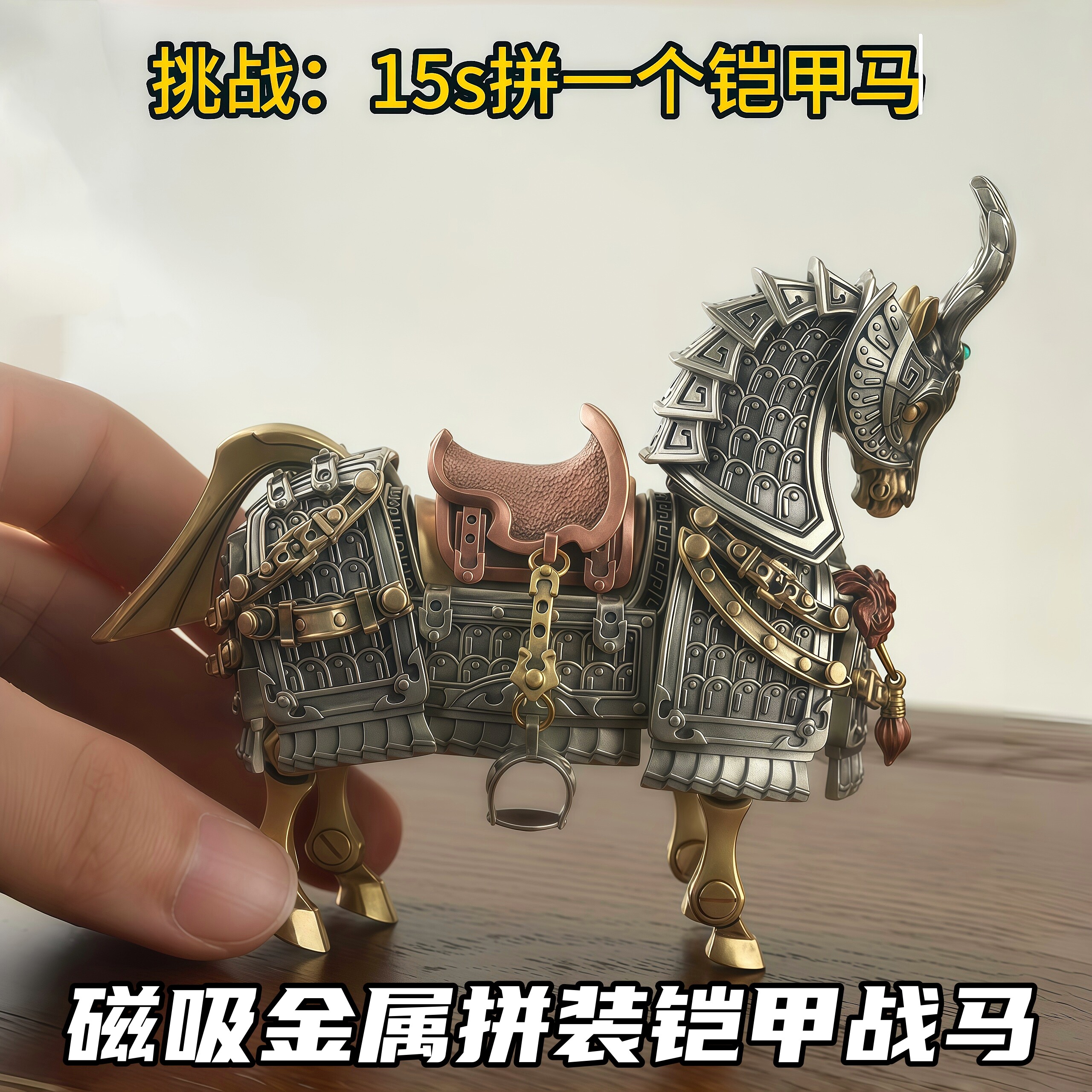 磁吸拼装铠甲战马金属人仔桌面摆件马年客厅玄关装饰模型新年礼物