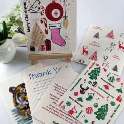 德国dm抹布吸水不沾油eco木浆棉抹布印花百洁布Swedish Dishcloth