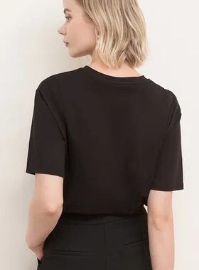 CANVAUS字母BF风宽松时尚女打底衫圆领T恤棉质短袖白色印花女装