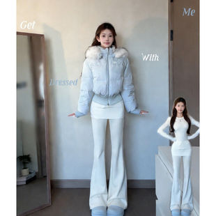 蓝色毛领棉服女款2026新款冬季超好看收腰外套加厚晋江棉袄棉衣冬