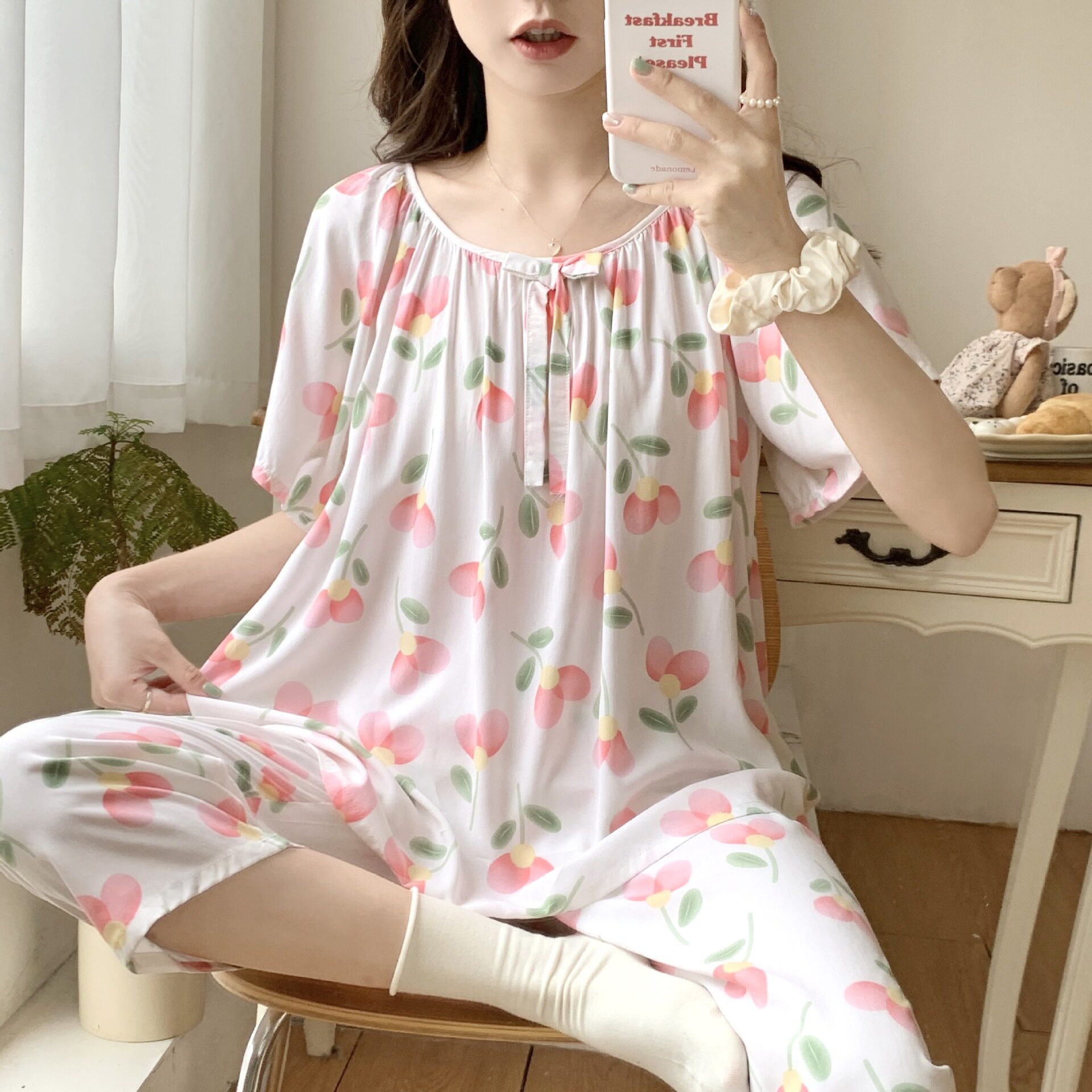 春里春外女士棉绸睡衣套装图片