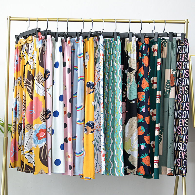 棉绸睡裤女夏季人造棉薄款沙滩裤阔腿裤可外穿单裤家居空调长裤子