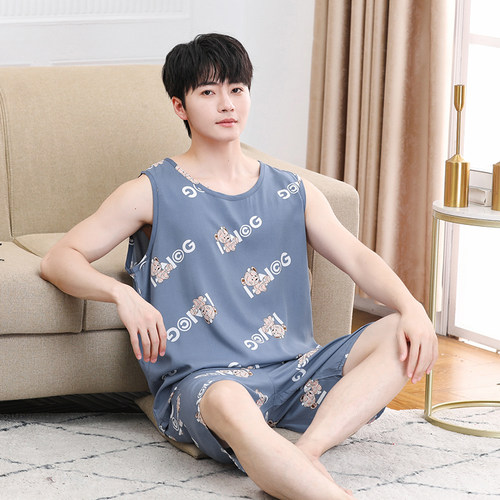 男士棉绸睡衣套装薄款大码