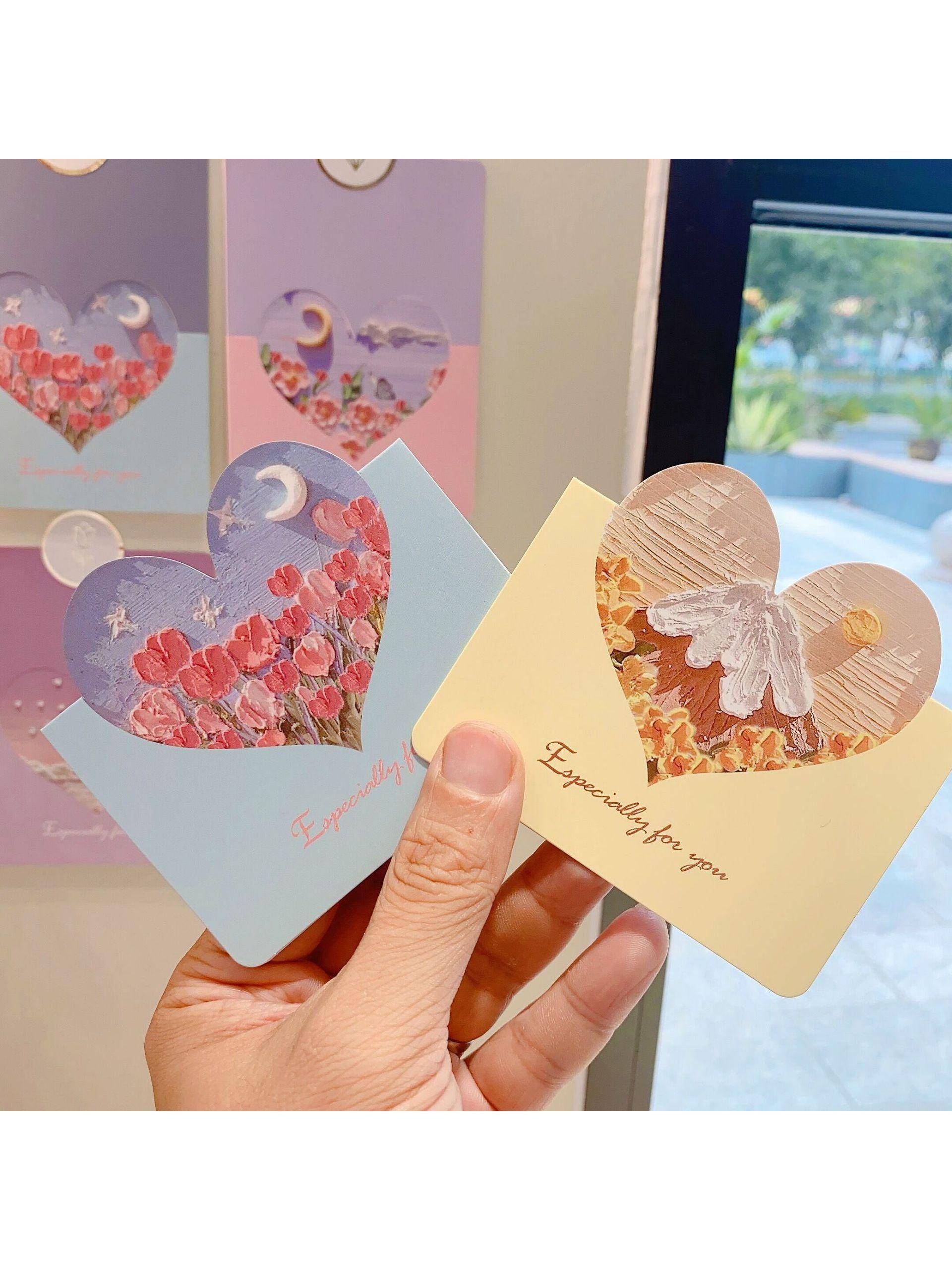 爱心贺卡心月立体油画贺卡鲜花节日教师节贺卡七夕情人节卡片