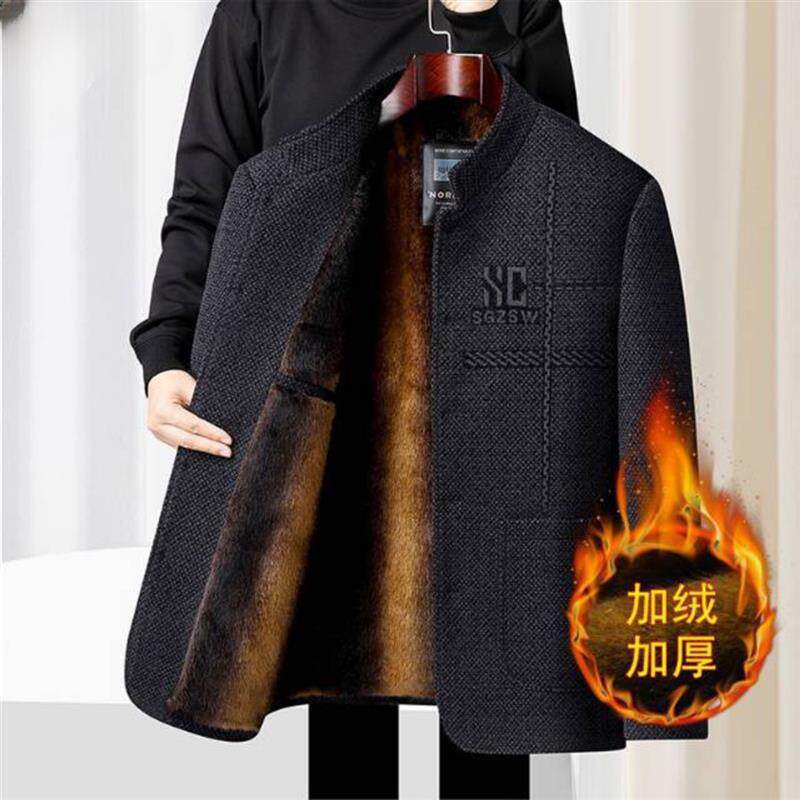 雪溪男装专卖店冬季加绒外套雪尼尔保暖夹克中老年人加厚毛呢棉服