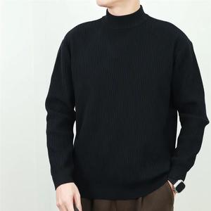 雄邦轻奢男装号秋冬厚款半高领坑条螺纹针织衫毛衣韩版长袖线衣