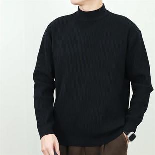 雄邦轻奢男装号秋冬厚款半高领坑条螺纹针织衫毛衣韩版长袖线衣