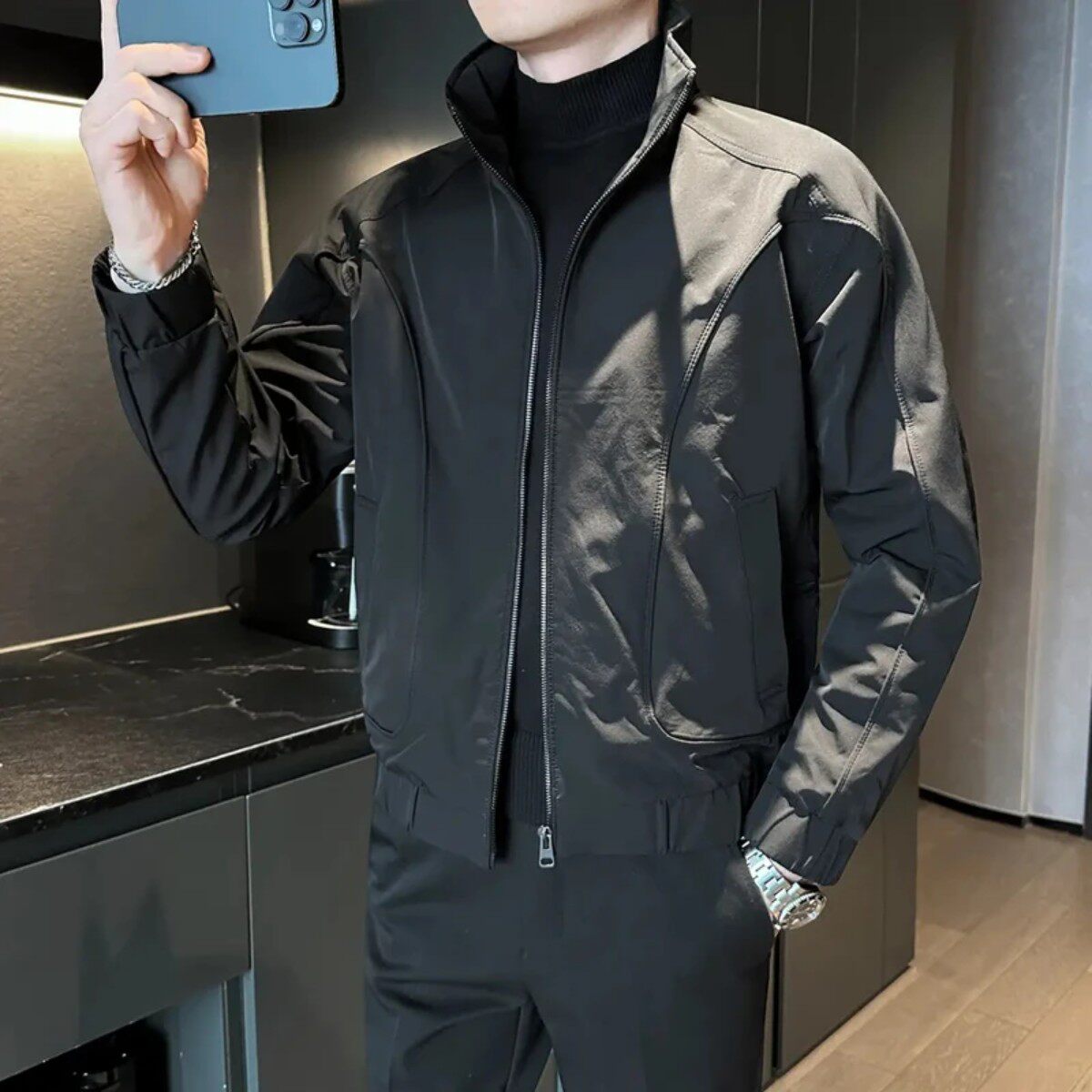 PTT轻奢男装2026新款高级感潮流痞帅外套装秋冬保暖休闲立领夹克