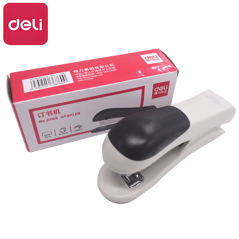 得力 0305 中型订书机 可订20页 适用24/6统一订书器 12号装订器