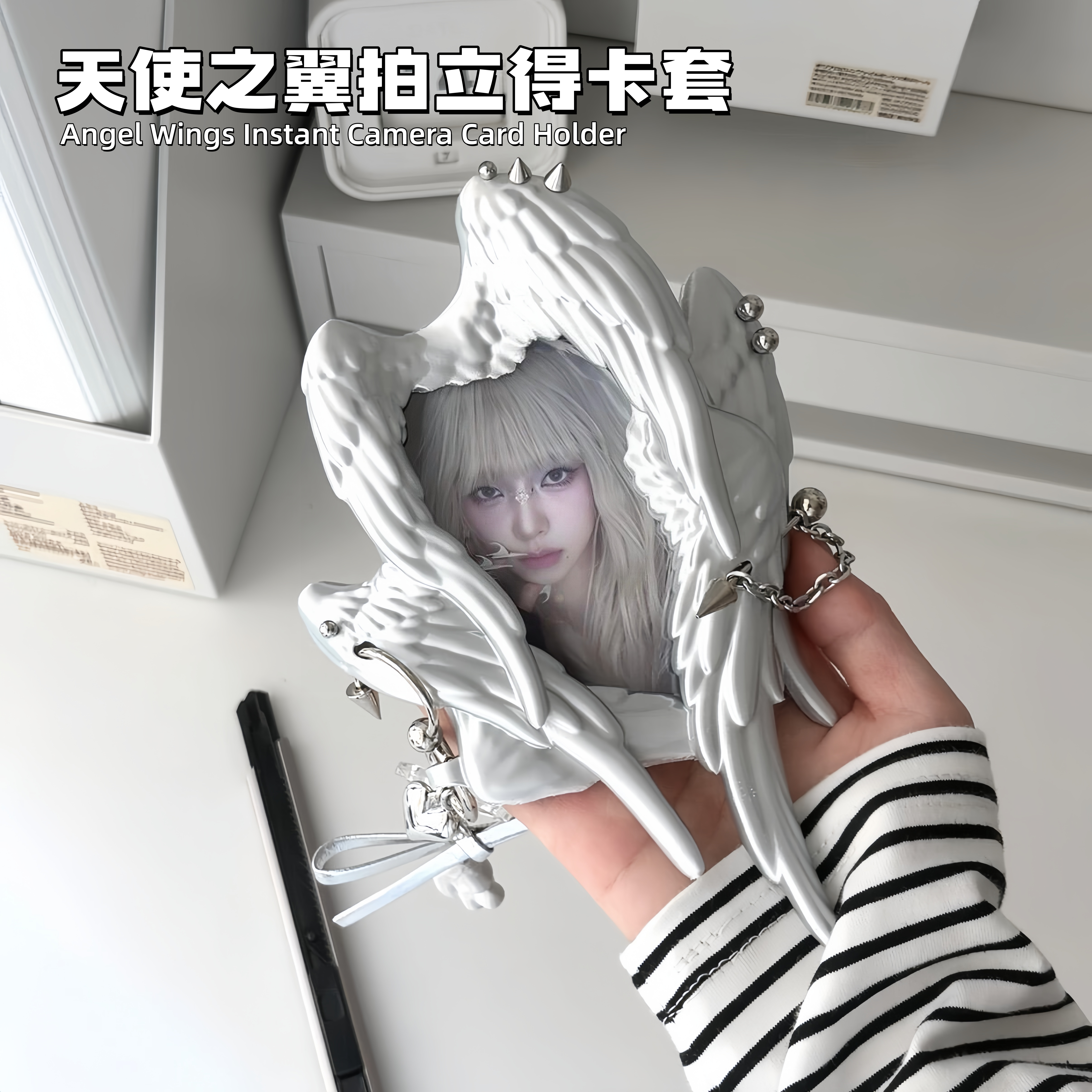 天使之翼拍立得卡套3D打印Q版迷你照片收纳摆拍道具书包装饰挂件