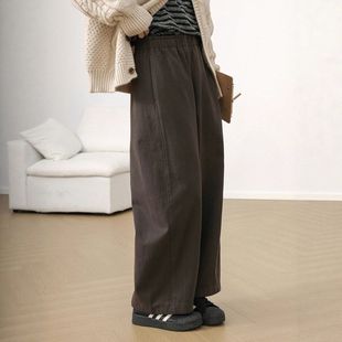 加厚松紧腰百搭裤 棉质高腰抓绒阔腿休闲裤 子女 新品 2025秋冬韩版