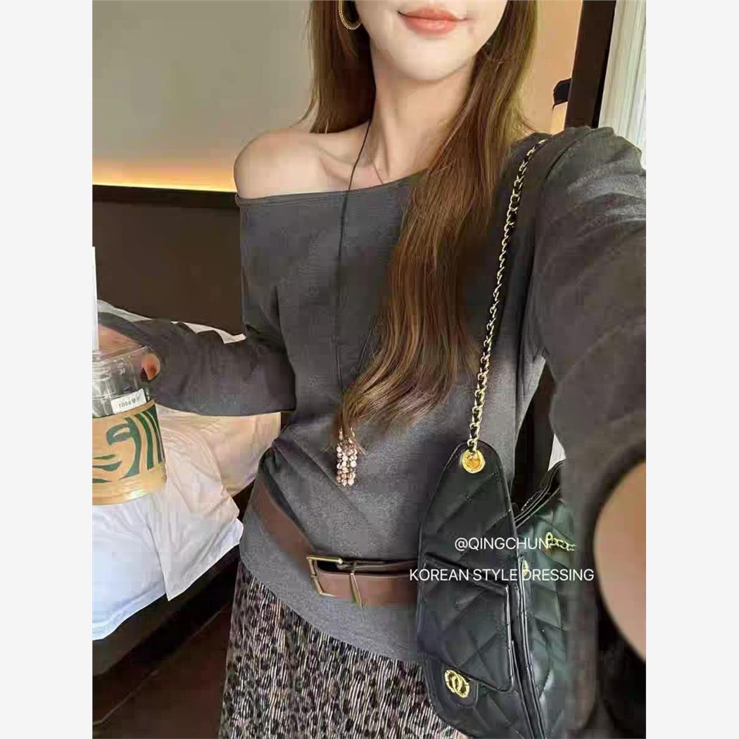 2025秋冬新款韩版时尚气质百搭显瘦长袖T恤+高腰半身裙两件套女