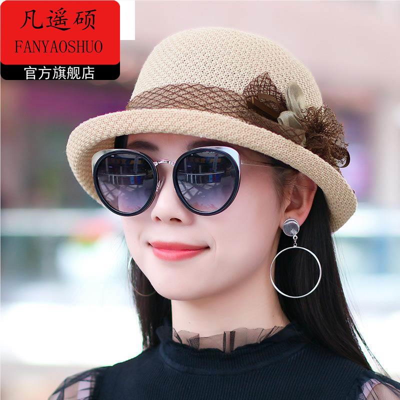 帽子女夏季韩版百搭薄款透气草帽春夏礼帽中年时尚妈妈帽休闲帽
