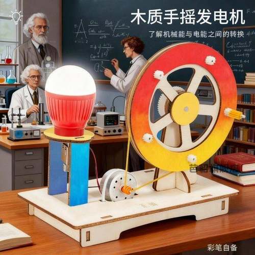 木质手摇发电机手工DIY材料包模型儿童科学实验小发明套装玩具6