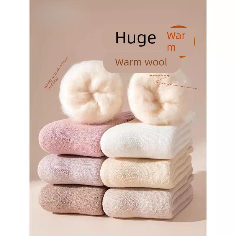 巨厚羊毛袜子女款秋冬中筒袜加绒加厚保暖羊绒月子袜女士冬天长袜