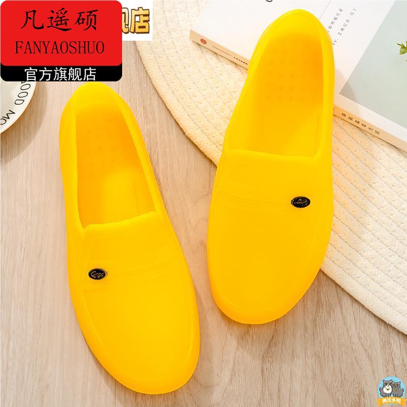 加厚工地牛筋胶鞋男士雨鞋冬季防滑耐磨黄色短筒低帮工作水鞋外穿