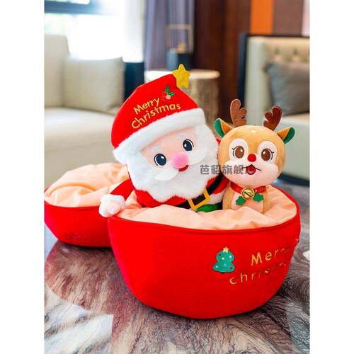 可爱圣诞老人公仔新款圣诞苹果袋玩偶摆件毛绒玩具圣诞树娃娃礼物