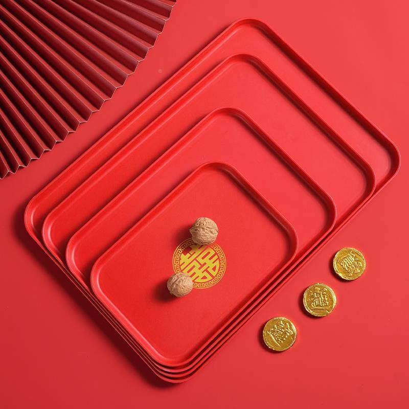 结婚用品大全喜盘子红色订婚备婚托盘敬茶盘婚庆用的喜盘子水果盘