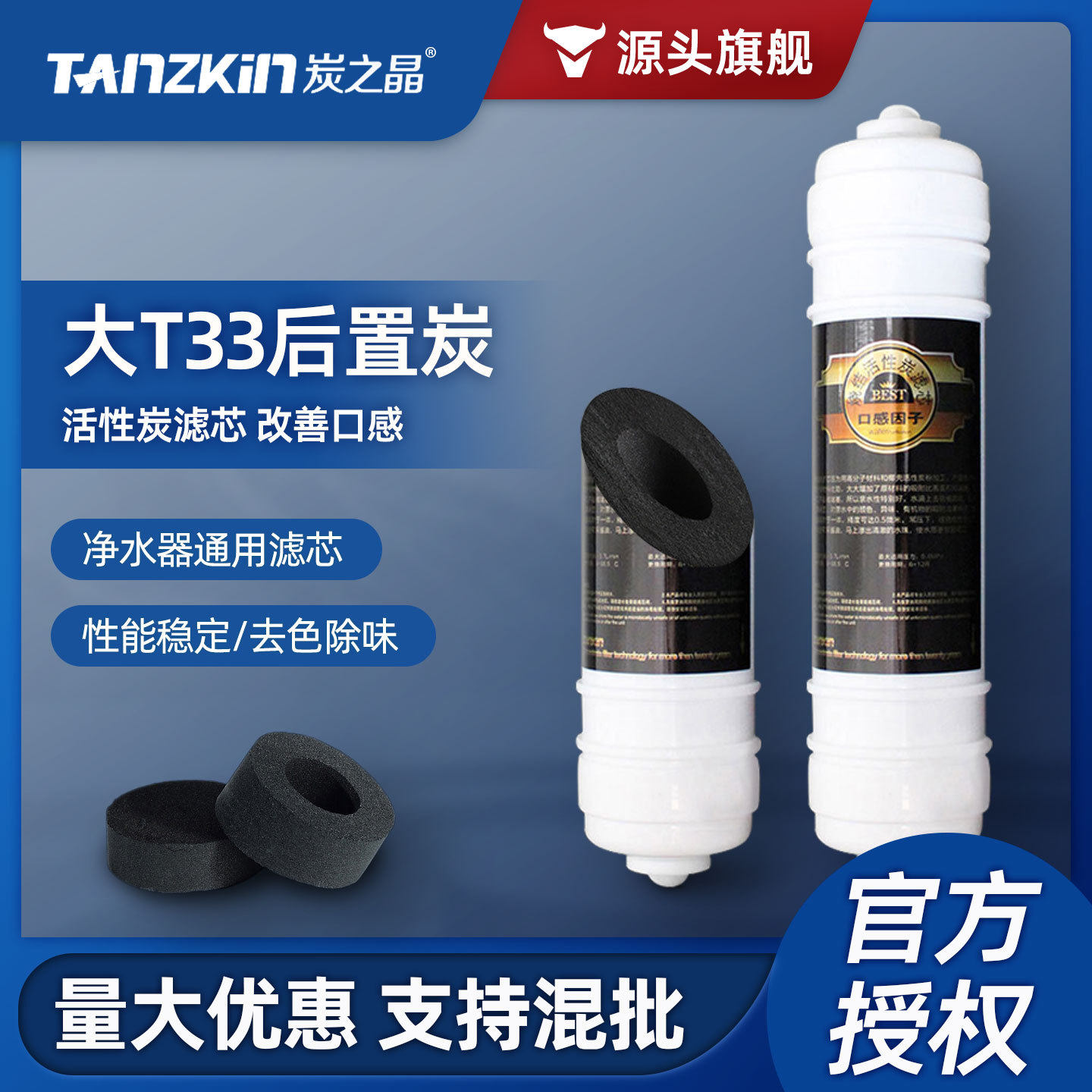 净水器大T33滤芯后置活性炭直饮食品口感烧结2分快接压缩炭除余氯