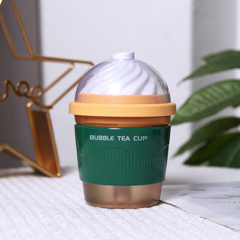 简约时尚奶茶杯加湿器小型便携喷雾器直插款七彩渐变小夜灯加湿器