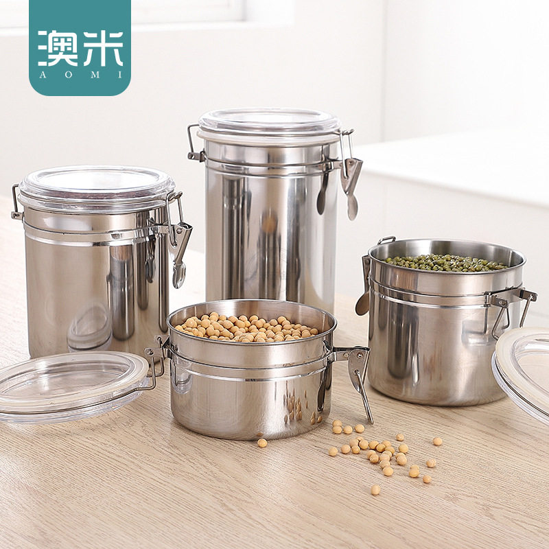 不锈钢密封罐四件套 五谷杂粮储物罐食品咖啡防潮收纳罐
